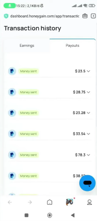 Riwayat Penarikan Honeygain Aplikasi Penghasil Uang Honeygain (foto: Youtuber Naufal354)